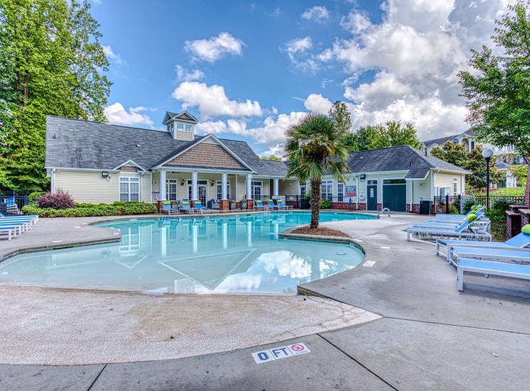 Pool and clubhouse view at Alaris Village Apartments, Winston-Salem, NC